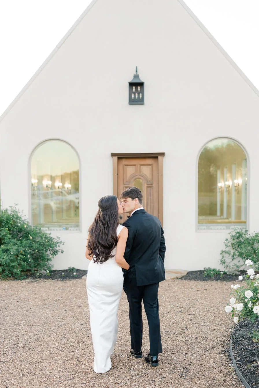 A couple at the chapel door at Gateley Hill Gardens in Dardanelle, Arkansas